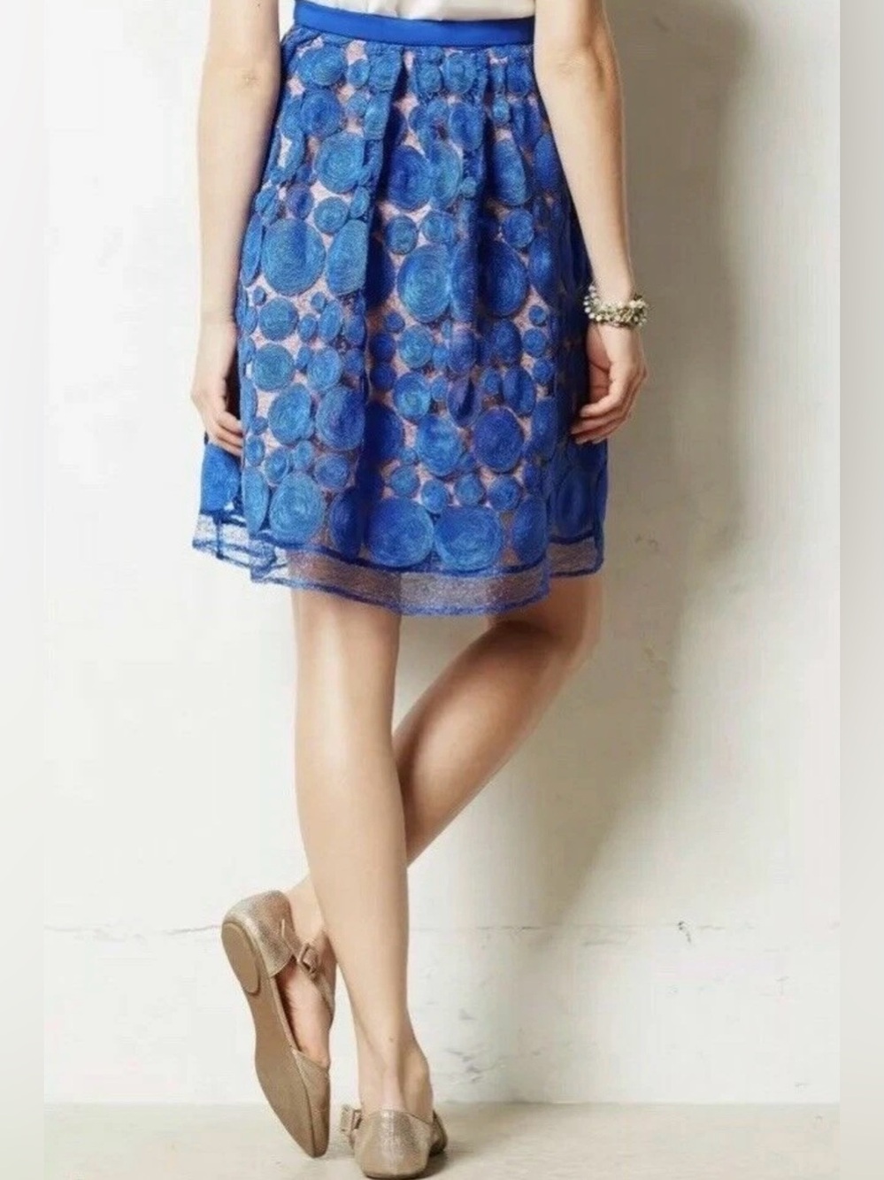 Eva Franco Anthropologie Albastru Circle Lace Skirt Cobalt Blue 8